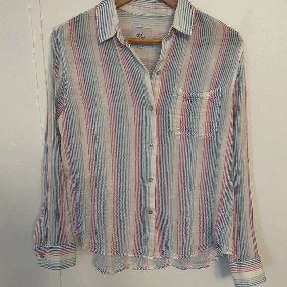 Rails Ellis Button-Down Shirt in Iris Stripe Size S 100% Cotton - Picture 2 of 9